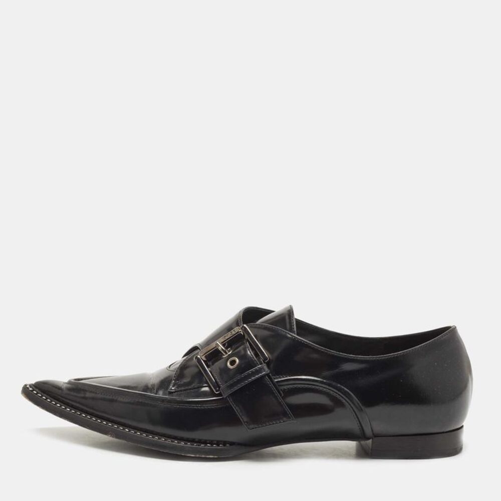 N21 Black Leather Crystal Embellished Buckle Loafers Size 38.5